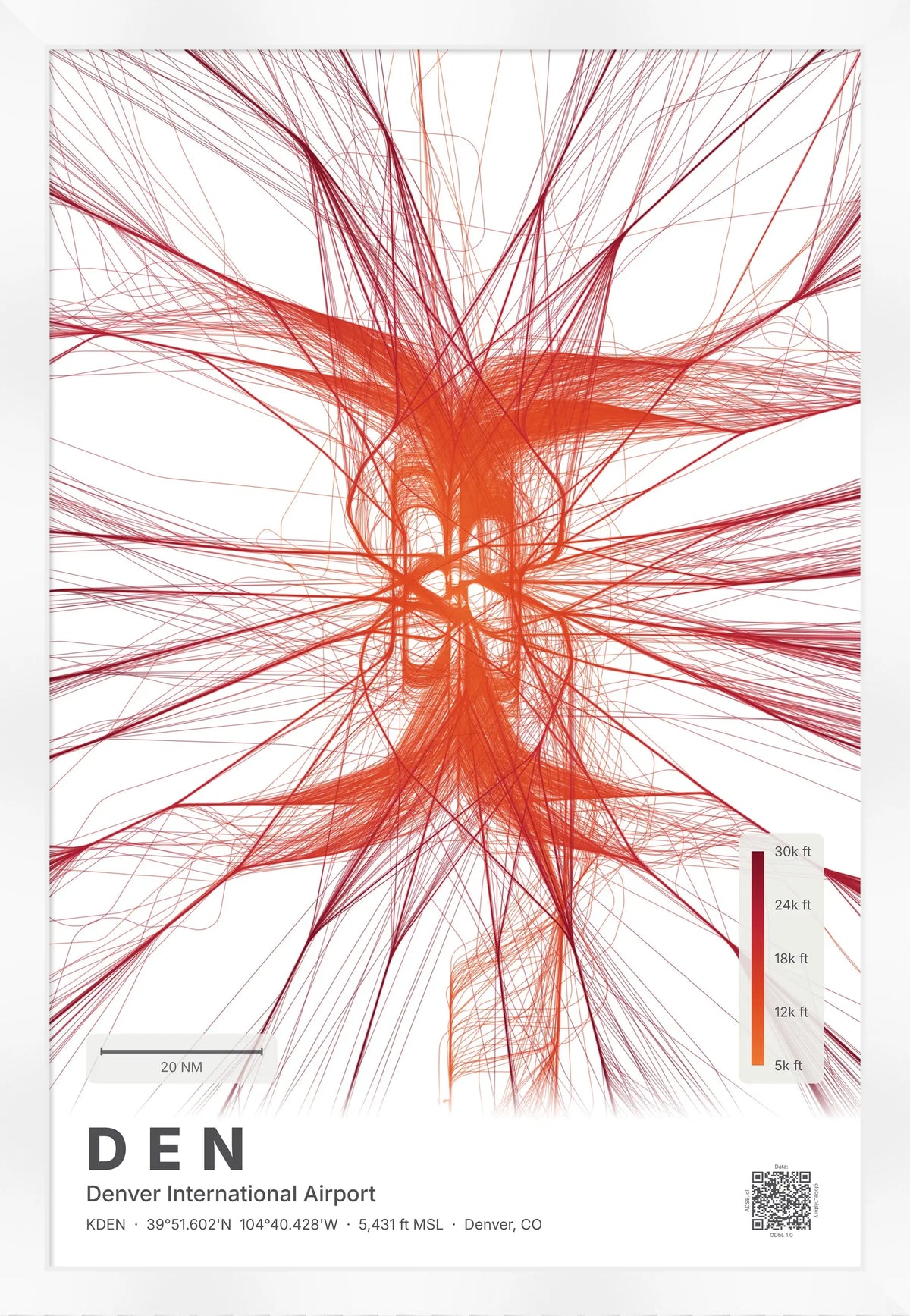 DEN flight path print — Inferno theme · Light [material:framed_white]