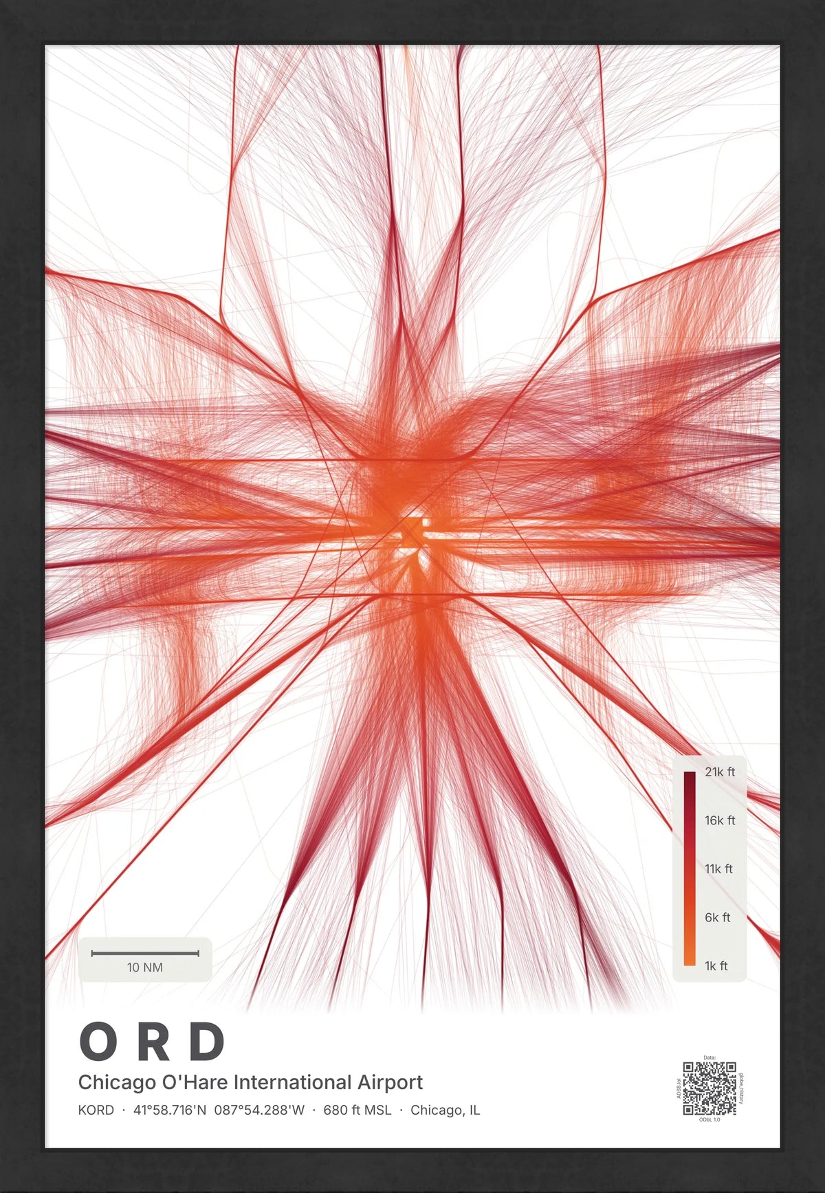 ORD flight path map — Inferno theme · Light [material:framed_black]