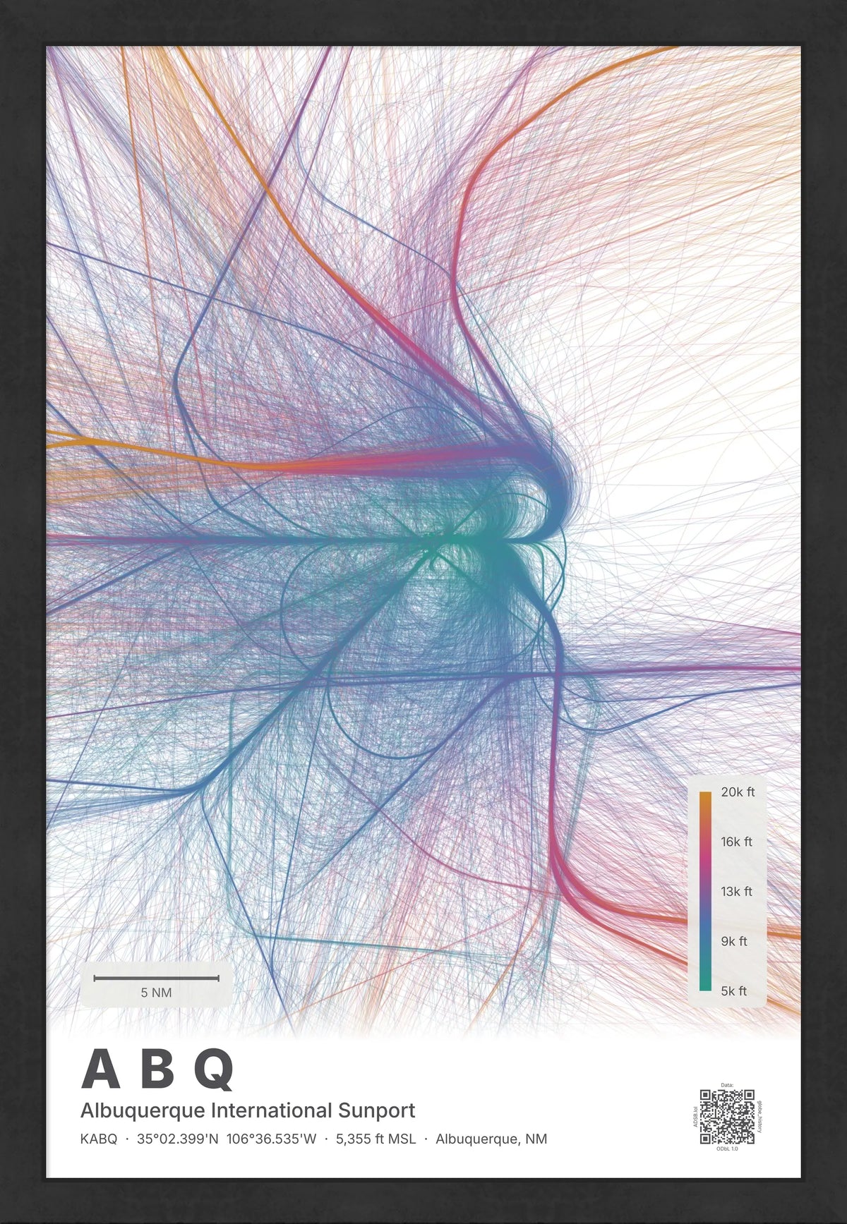 ABQ flight path map — Aurora theme · Light [material:framed_black]