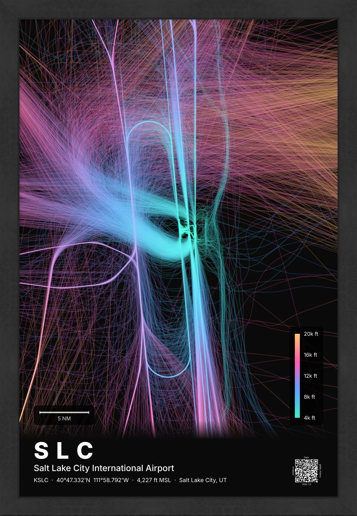 SLC flight path print — Aurora theme · Dark [material:framed_black]