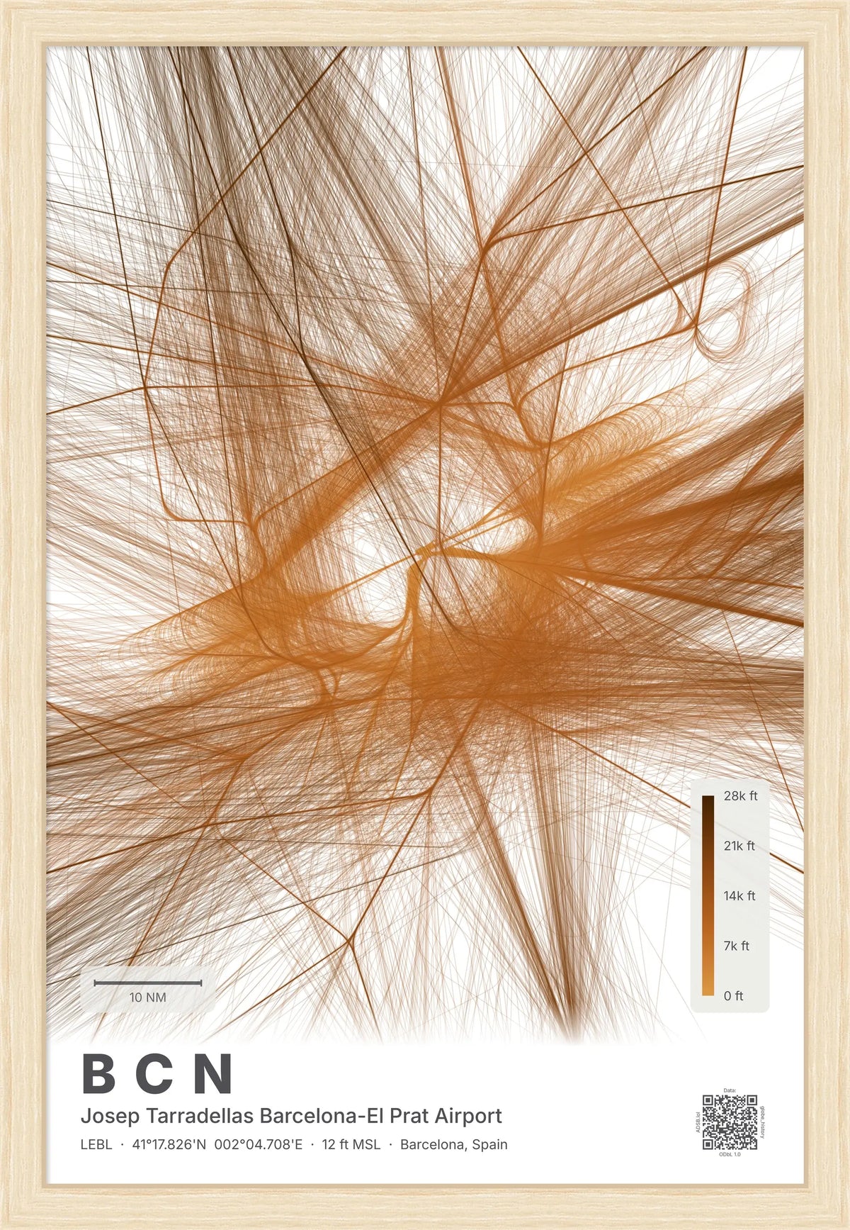 BCN flight path map — Solana theme · Light [material:framed_natural]