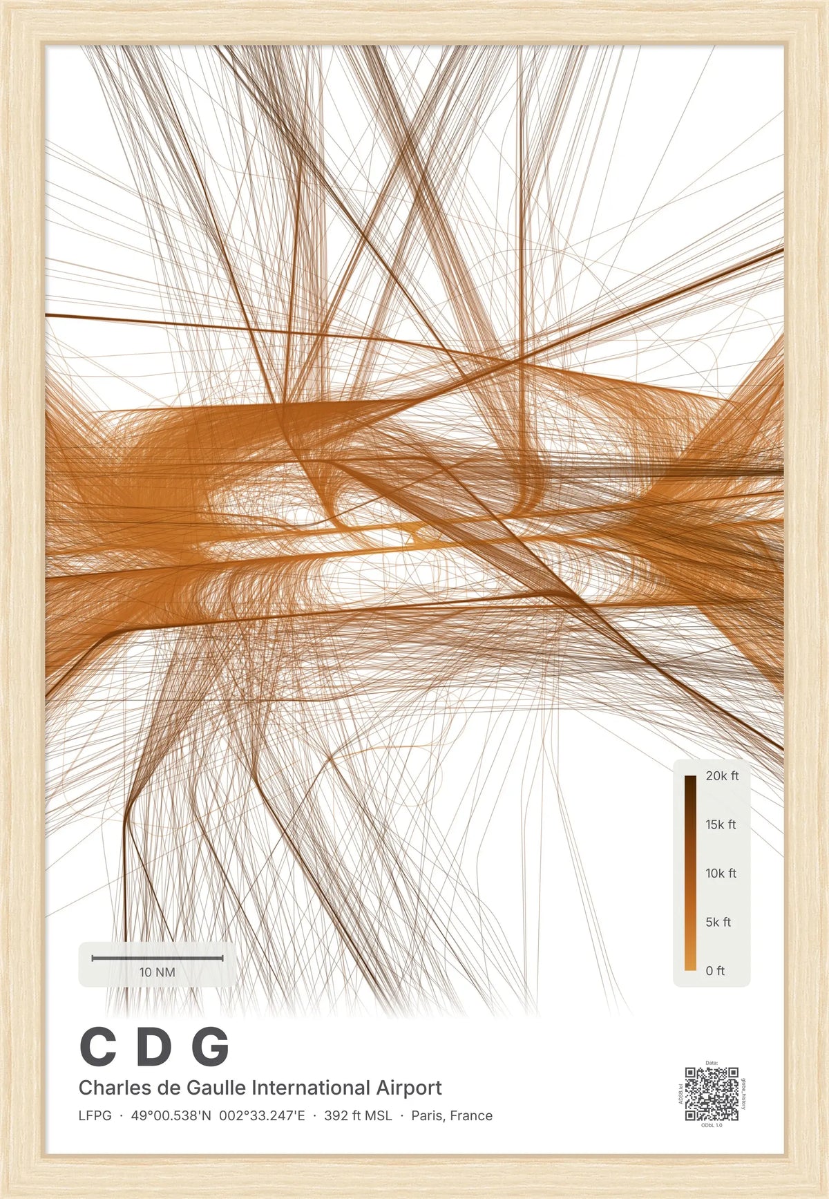 CDG flight path map — Solana theme · Light [material:framed_natural]