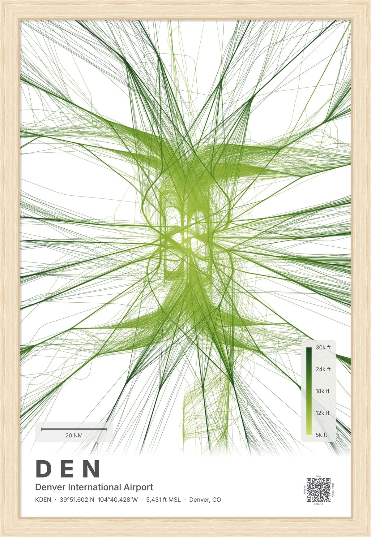 DEN flight path print — Citrus theme · Light [material:framed_natural]