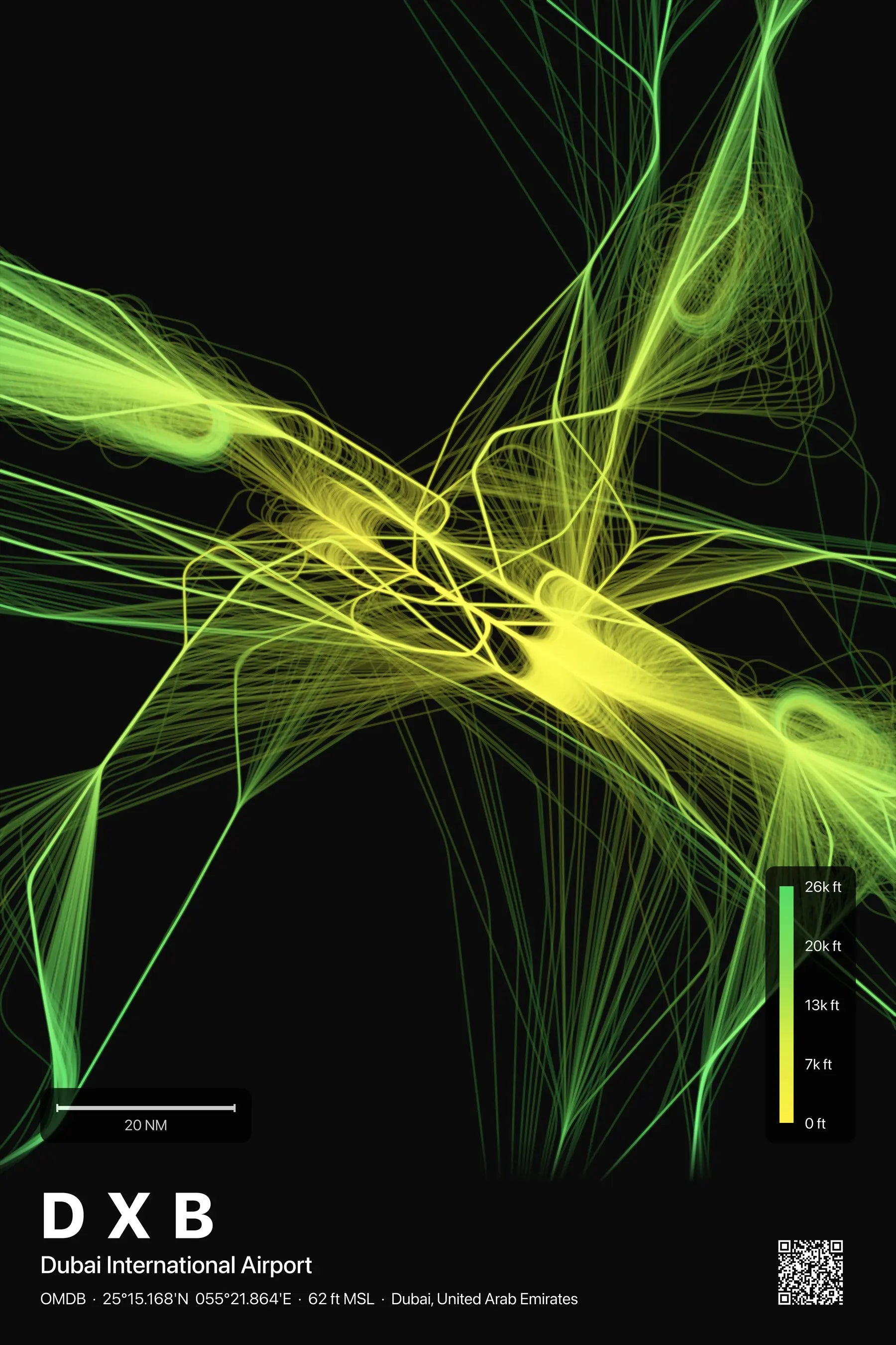 DXB flight path print — Citrus theme · Dark