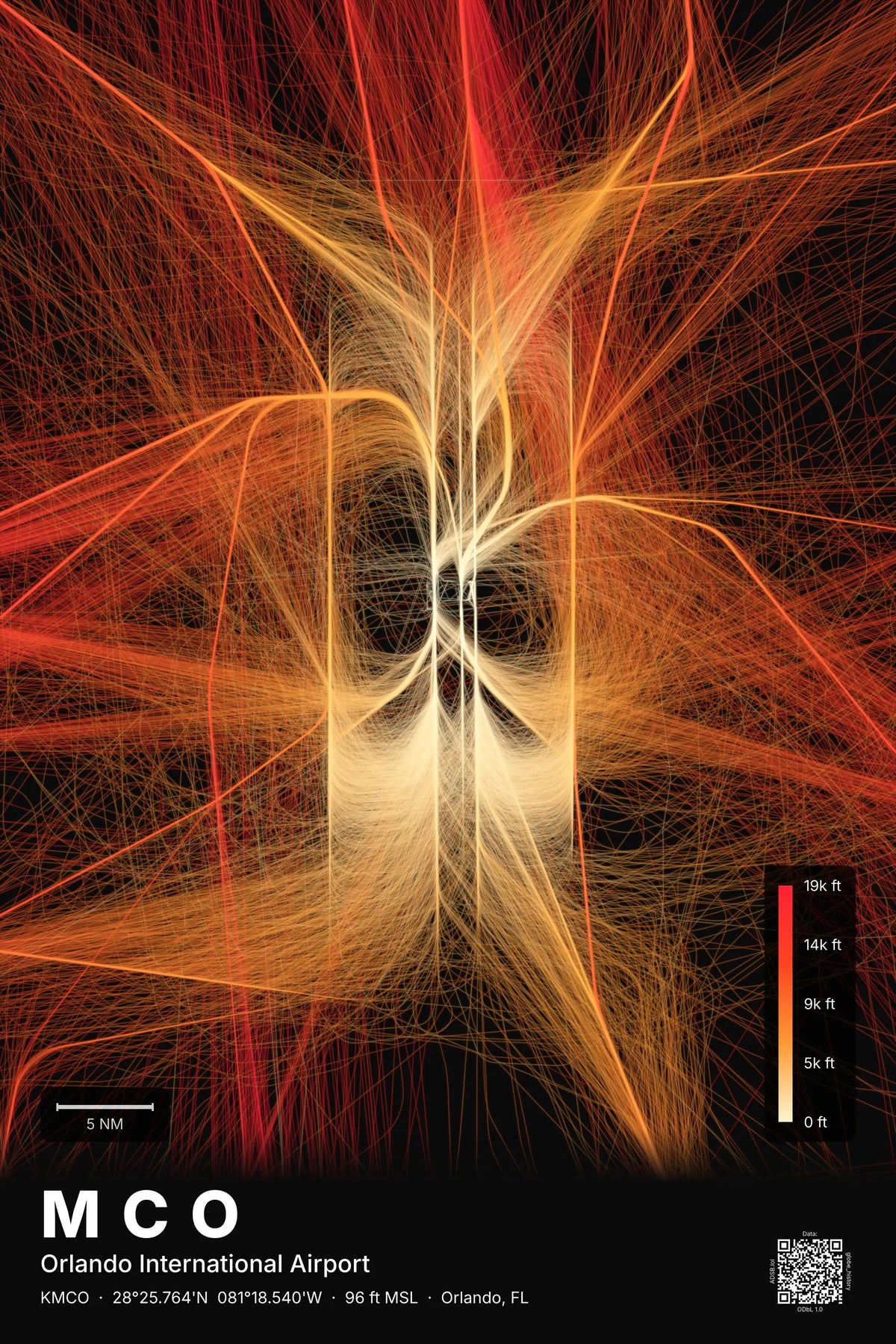 MCO flight path map — Inferno theme · Dark