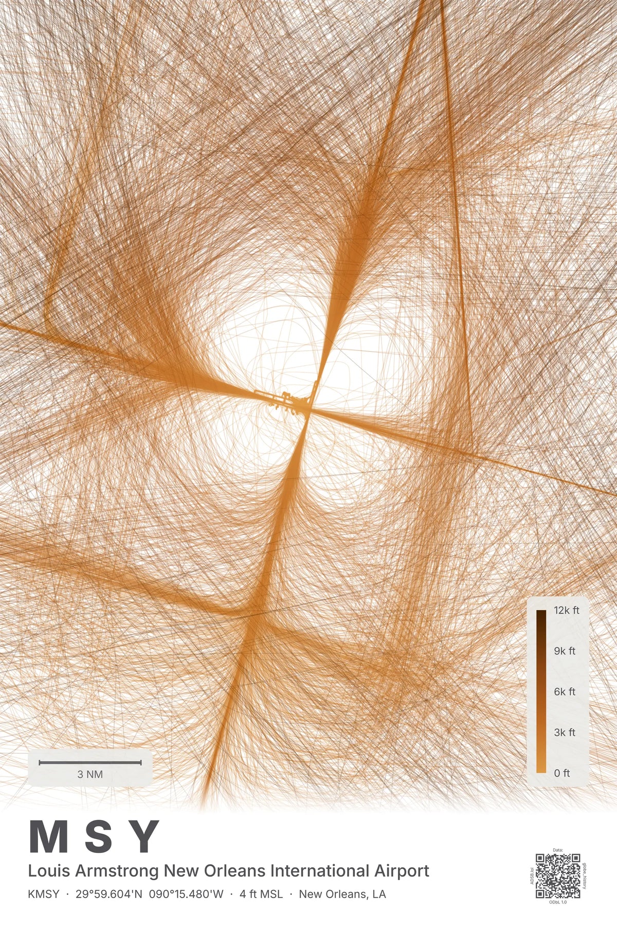 MSY flight path print — Solana theme · Light
