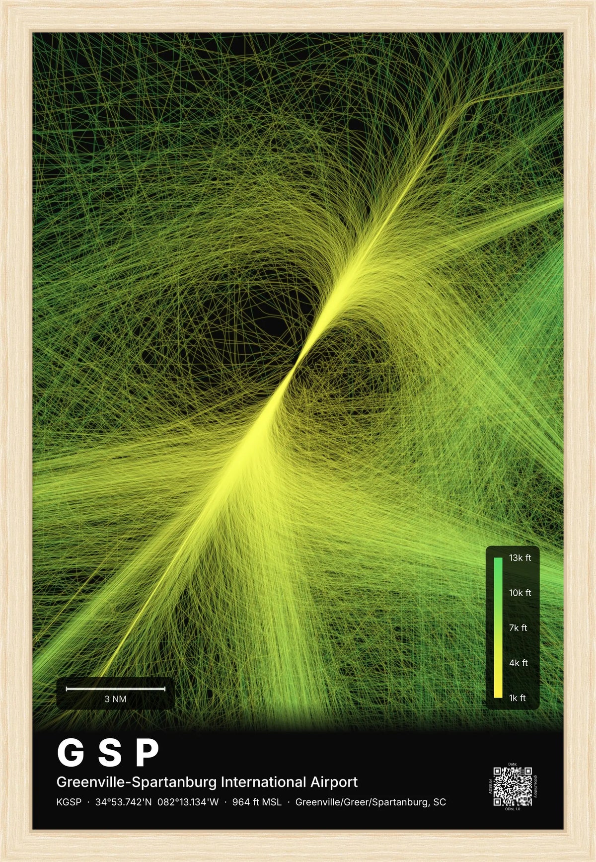 GSP flight path print — Citrus theme · Dark [material:framed_natural]