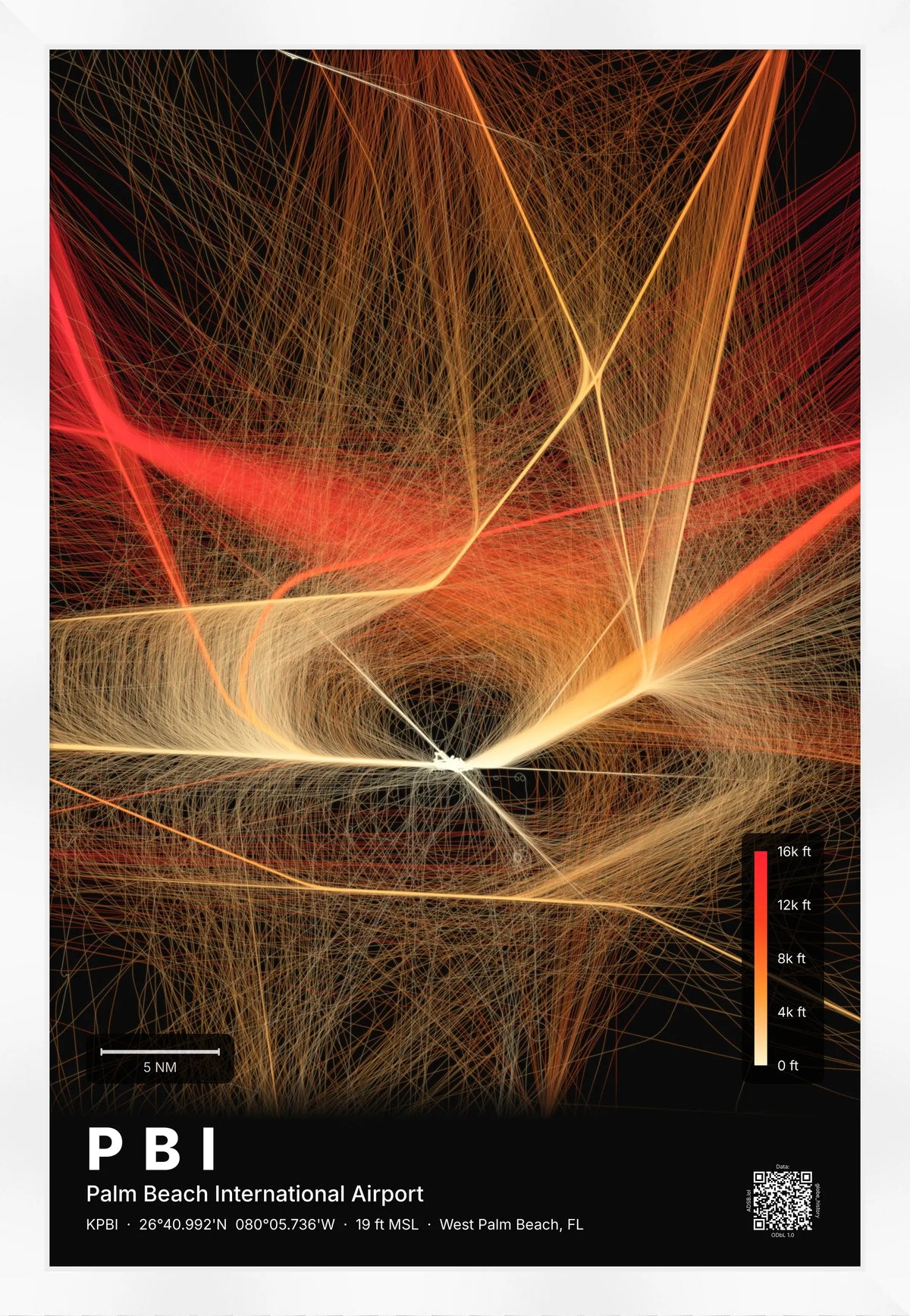 PBI flight path print — Inferno theme · Dark [material:framed_white]