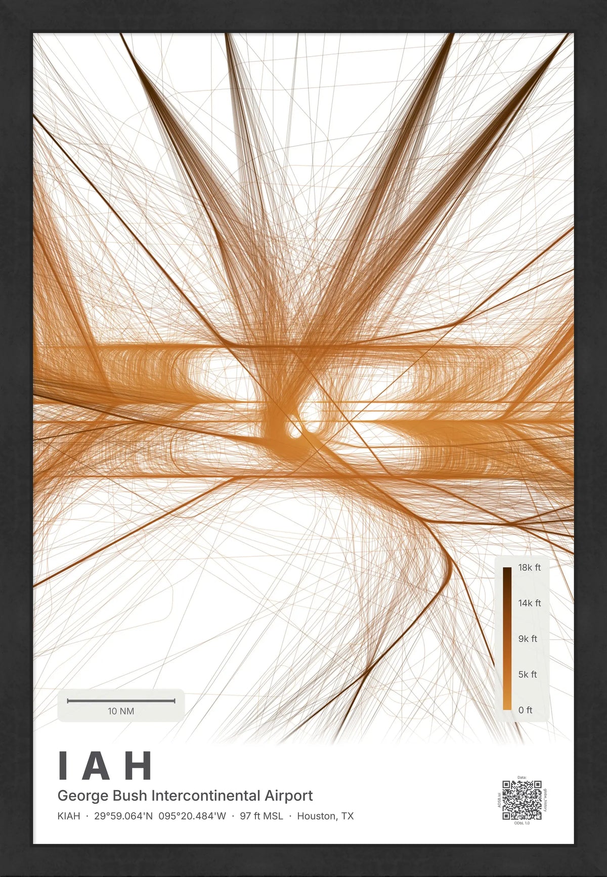 IAH flight path print — Solana theme · Light [material:framed_black]