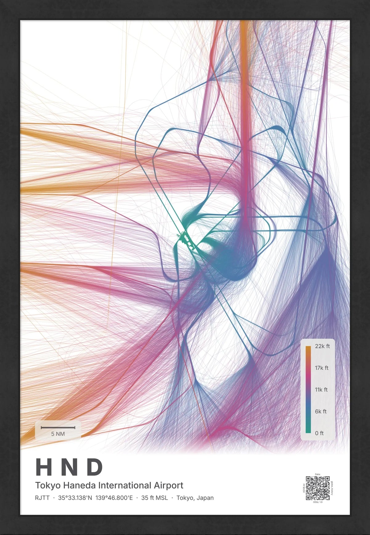 HND flight path map — Aurora theme · Light [material:framed_black]