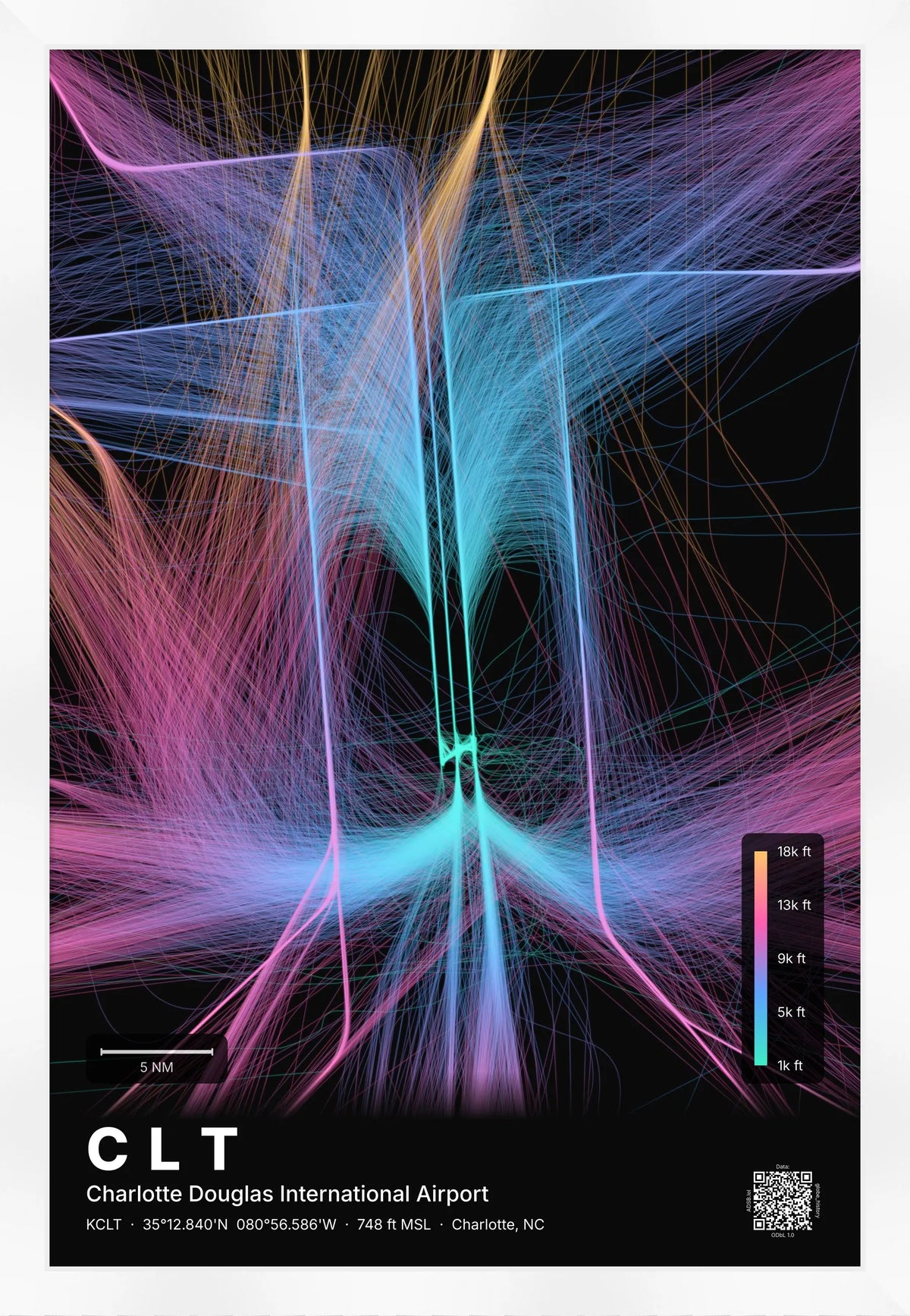 CLT flight path map — Aurora theme · Dark [material:framed_white]