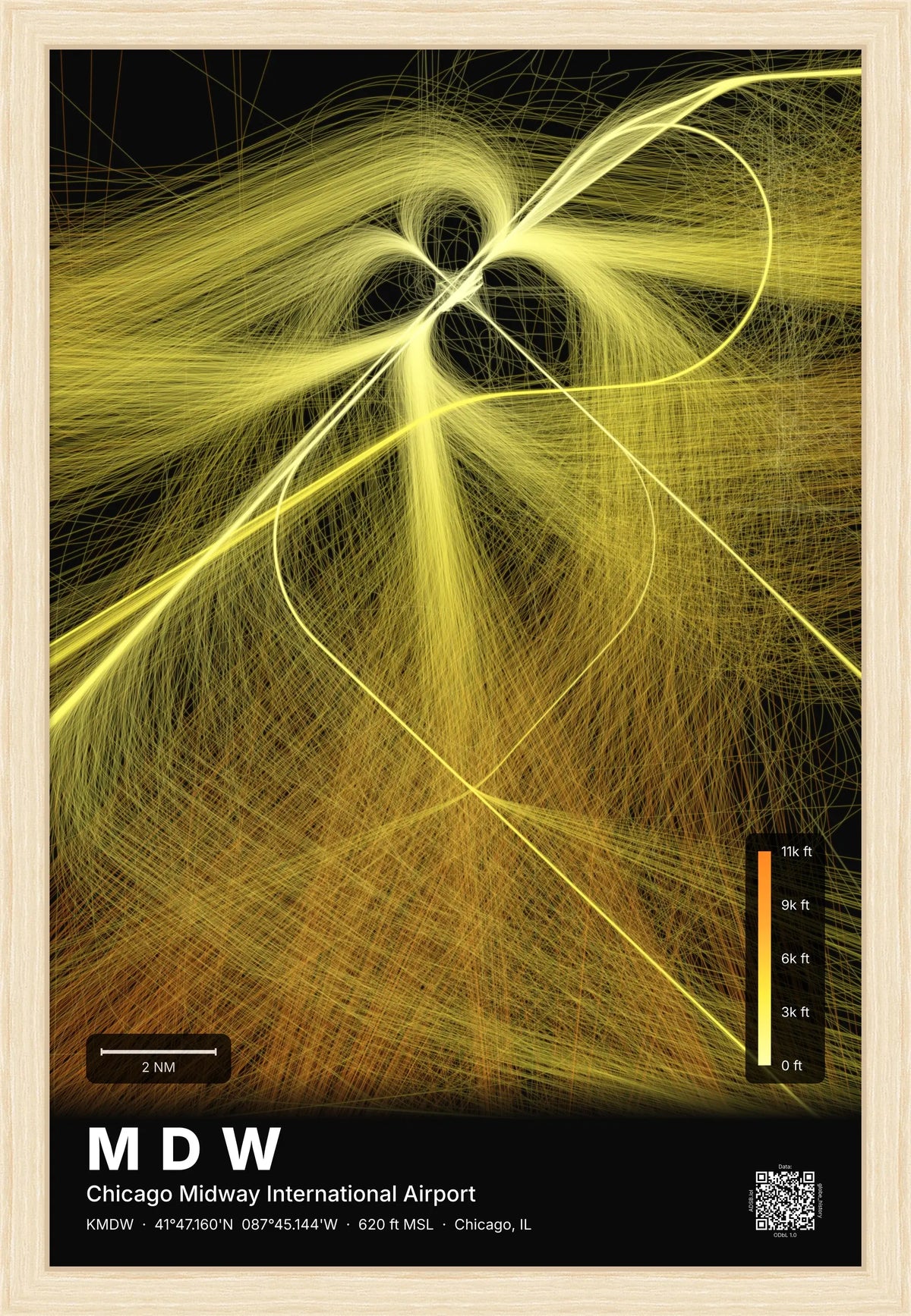 MDW flight path print — Solana theme · Dark [material:framed_natural]
