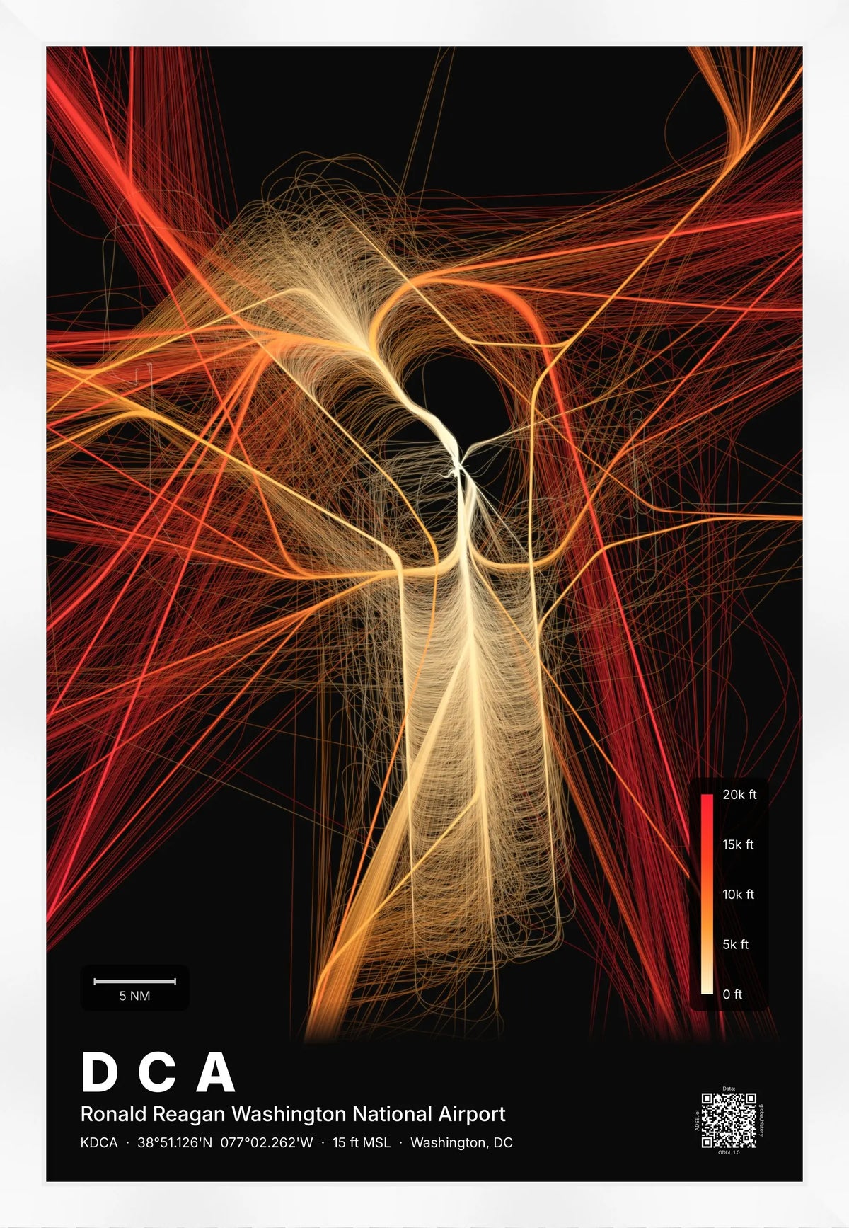 DCA flight path print — Inferno theme · Dark [material:framed_white]