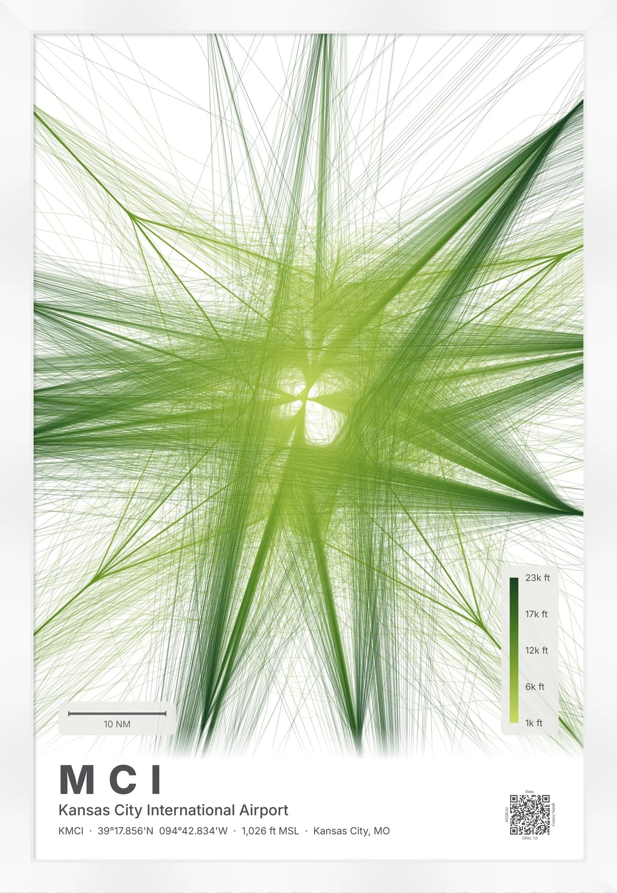 MCI flight path print — Citrus theme · Light [material:framed_white]