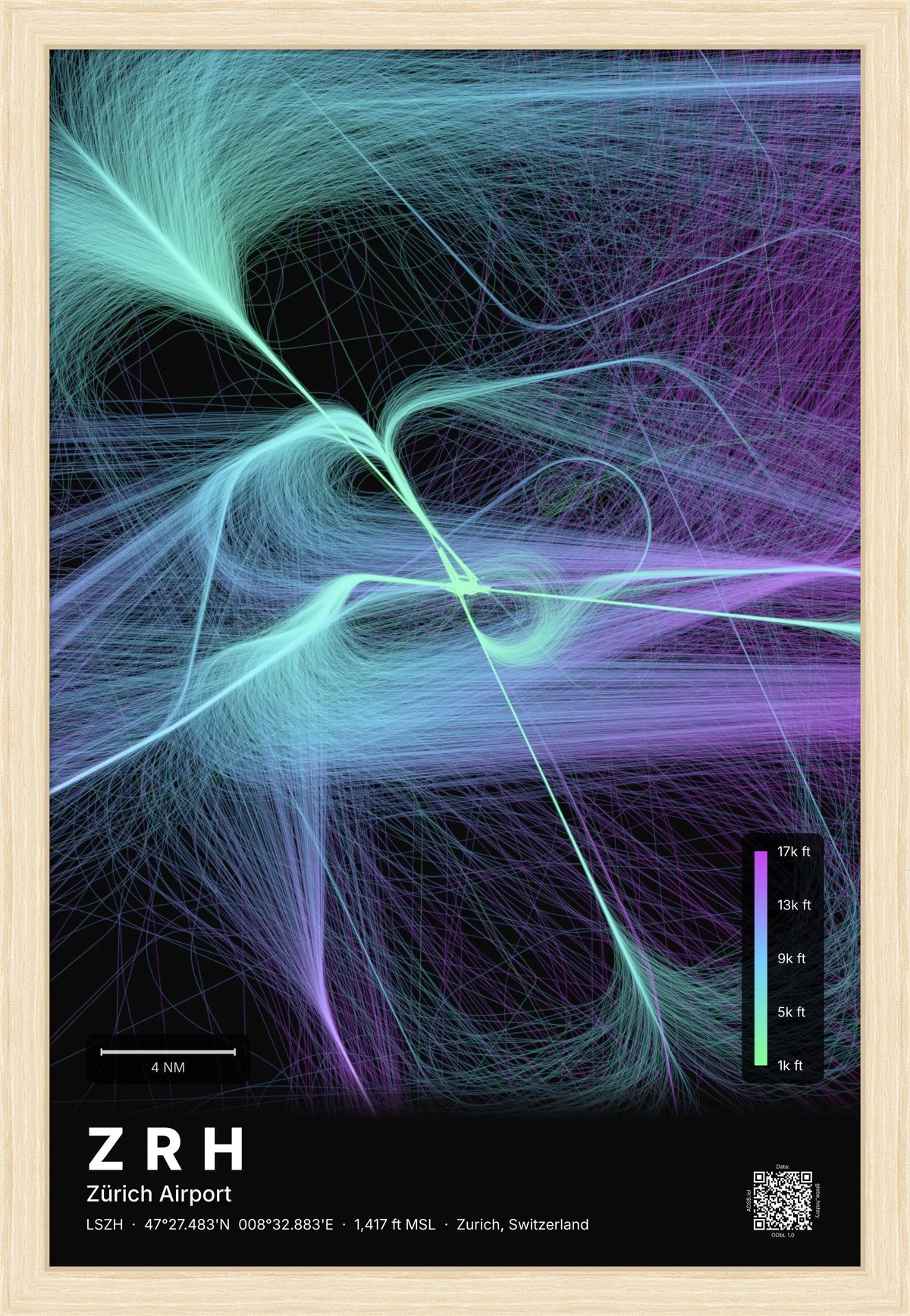 ZRH flight path map — Prism theme · Dark [material:framed_natural]