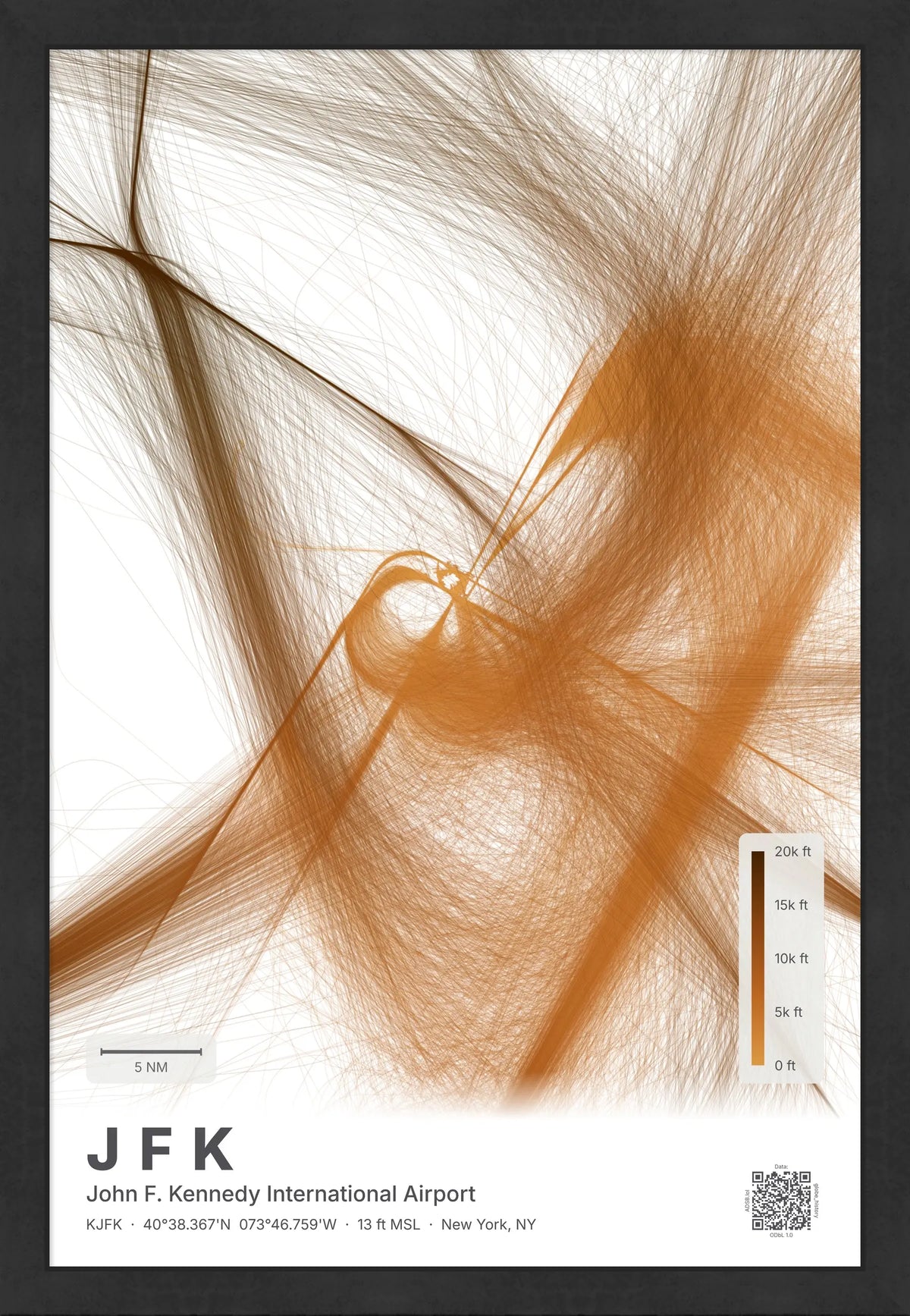 JFK flight path map — Solana theme · Light [material:framed_black]