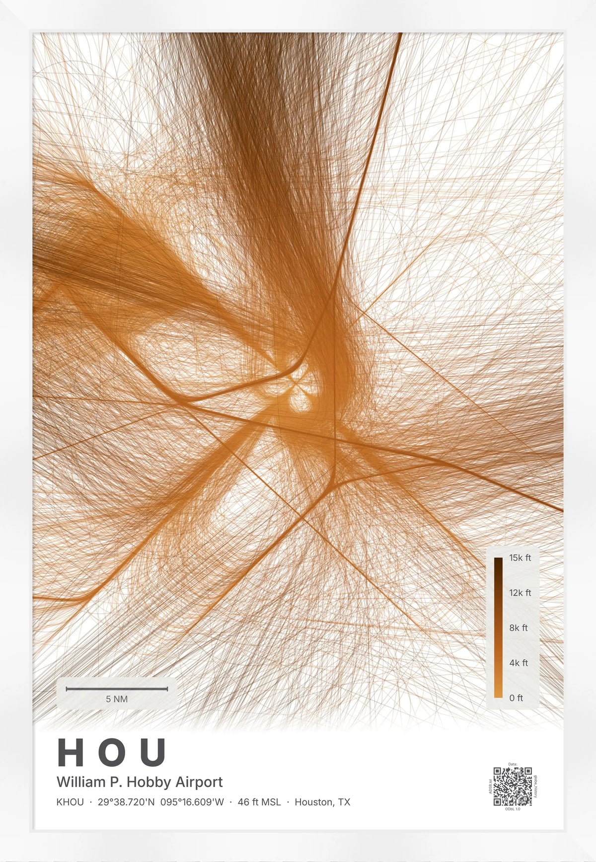 HOU flight path print — Solana theme · Light [material:framed_white]