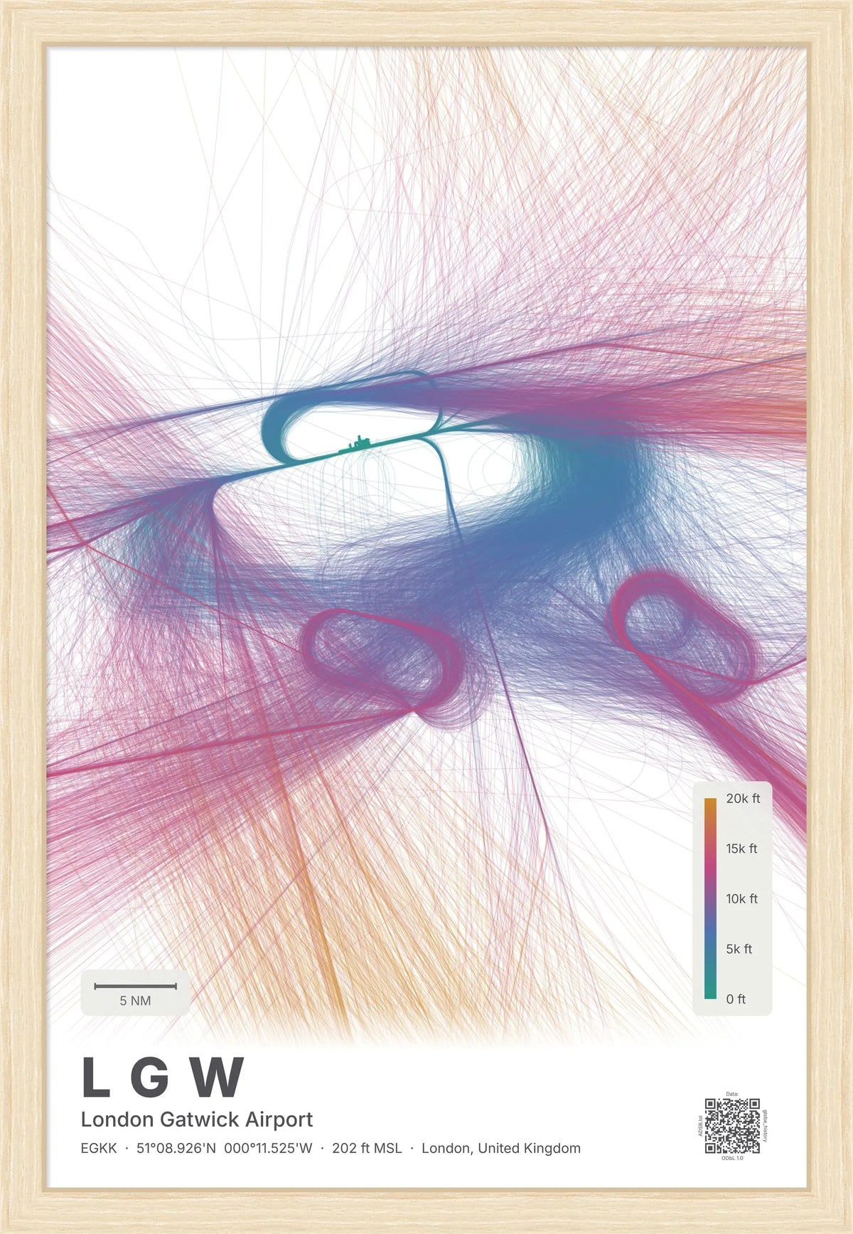 LGW flight path map — Aurora theme · Light [material:framed_natural]