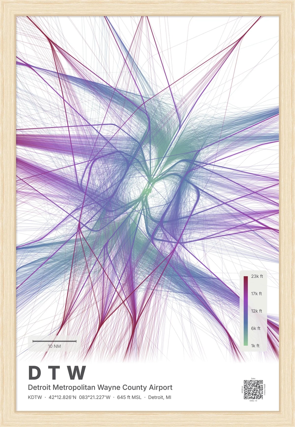 DTW flight path map — Prism theme · Light [material:framed_natural]