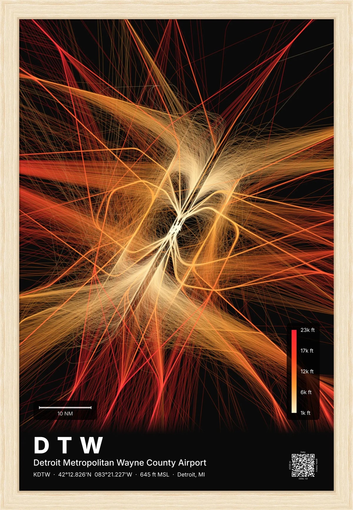 DTW flight path map — Inferno theme · Dark [material:framed_natural]