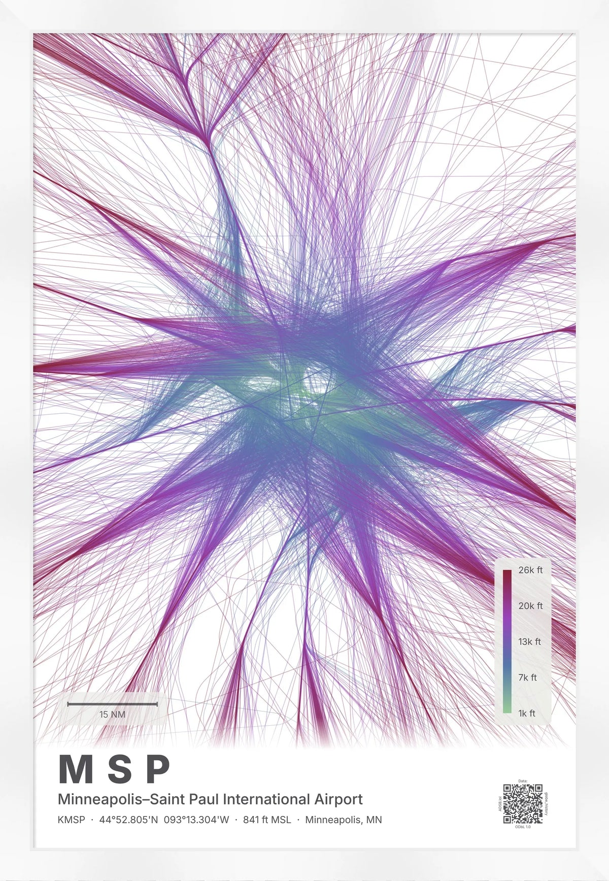 MSP flight path print — Prism theme · Light [material:framed_white]
