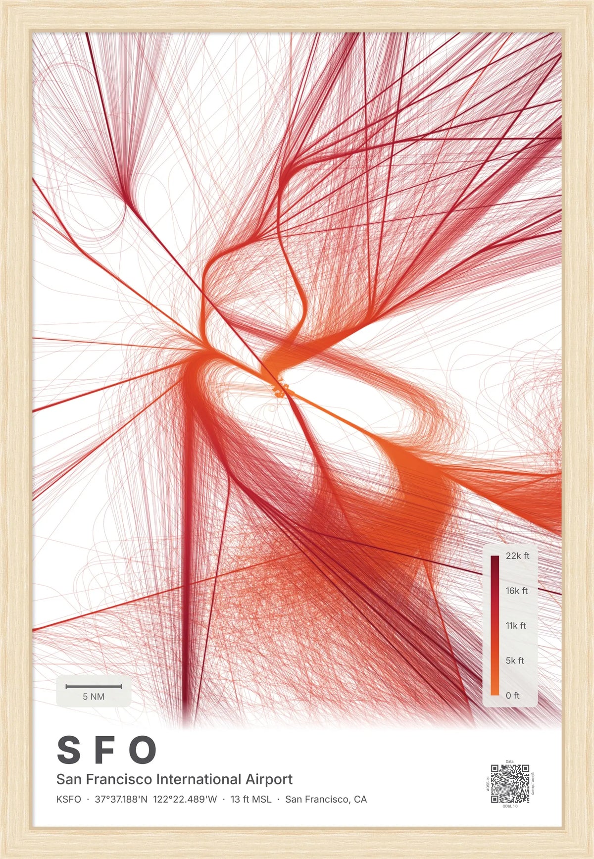 SFO flight path map — Inferno theme · Light [material:framed_natural]