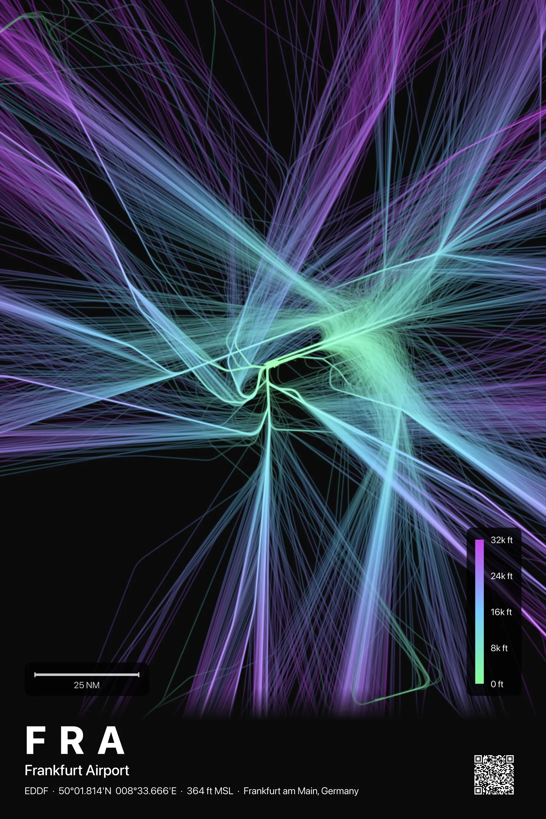 FRA flight path print — Prism theme · Dark