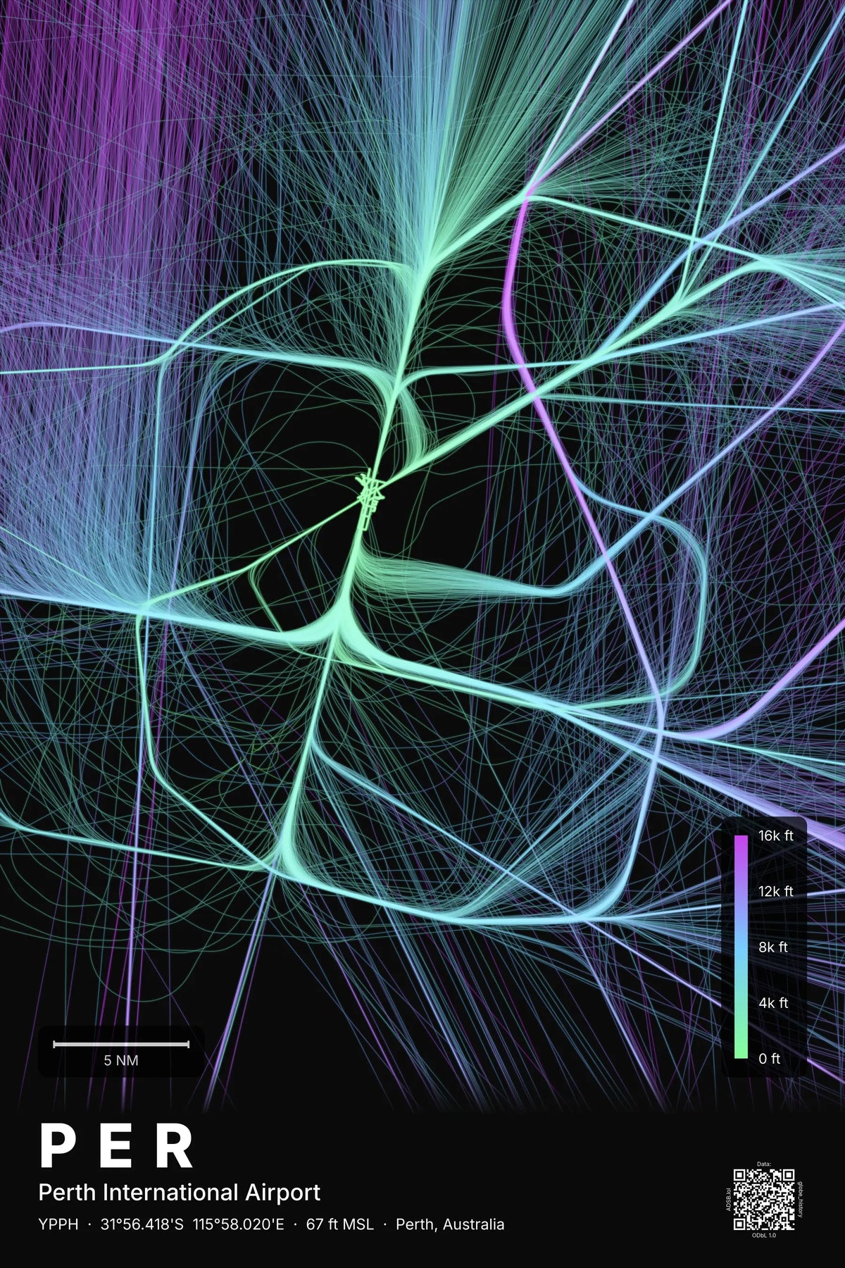 PER flight path map — Prism theme · Dark