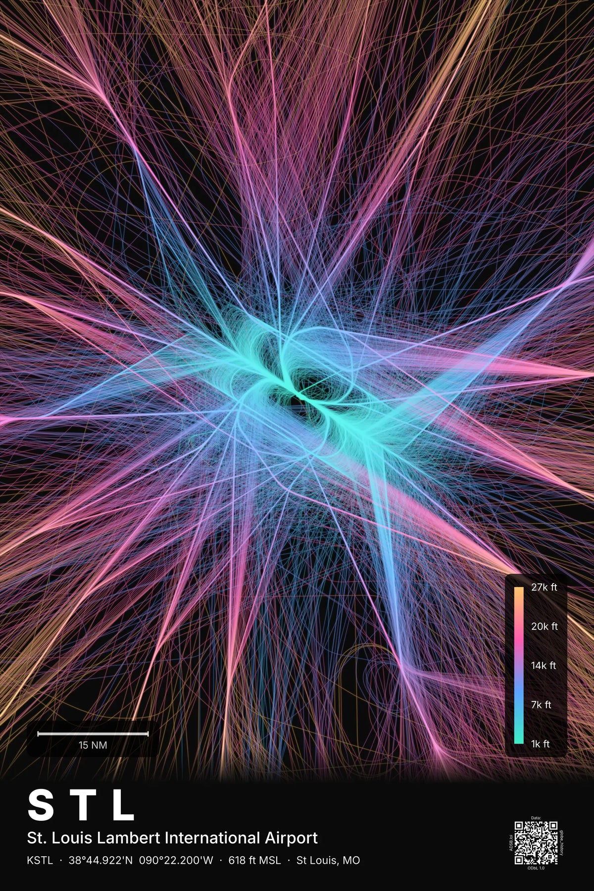 STL flight path print — Aurora theme · Dark