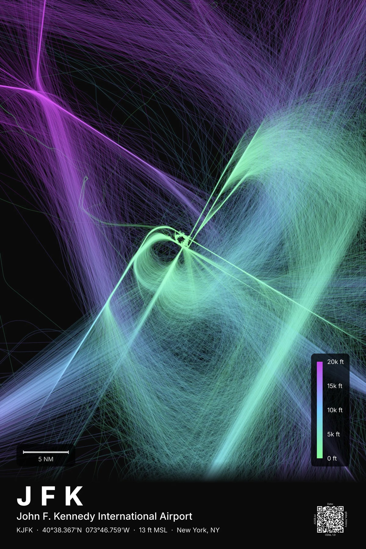 JFK flight path map — Prism theme · Dark