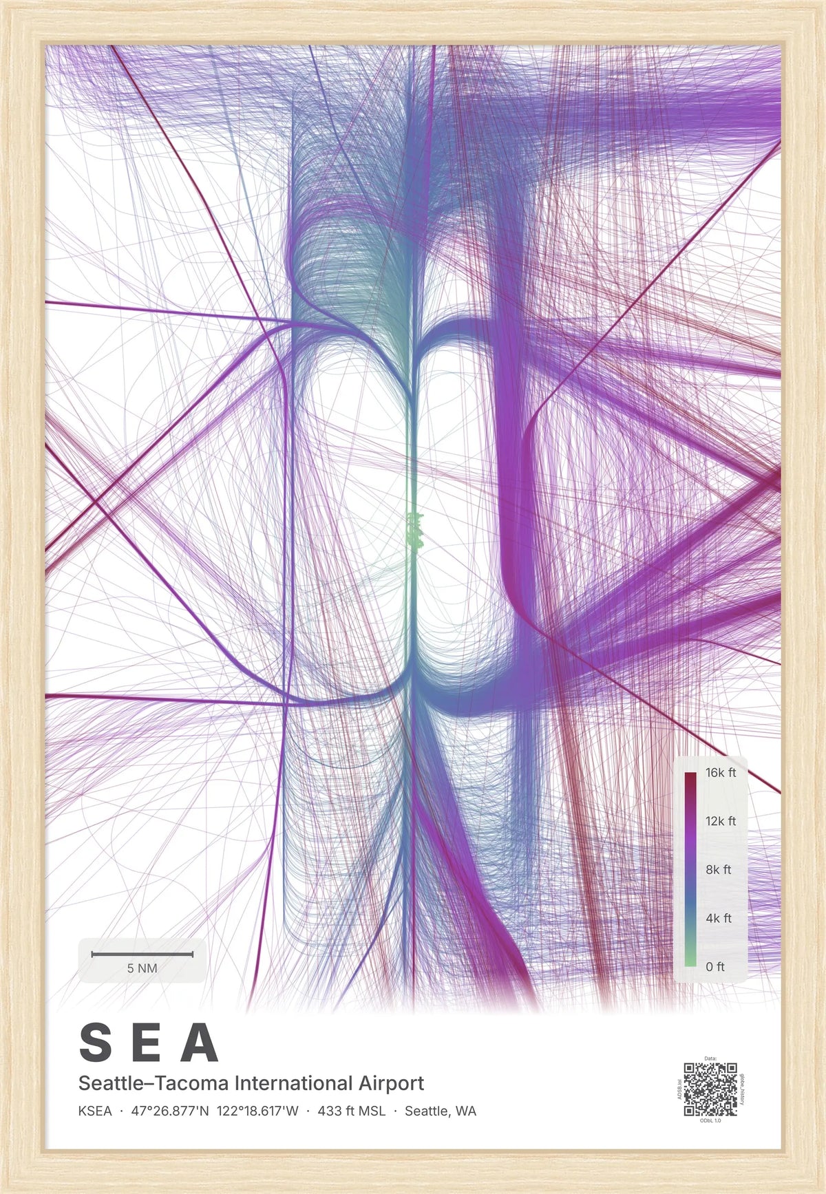 SEA flight path map — Prism theme · Light [material:framed_natural]