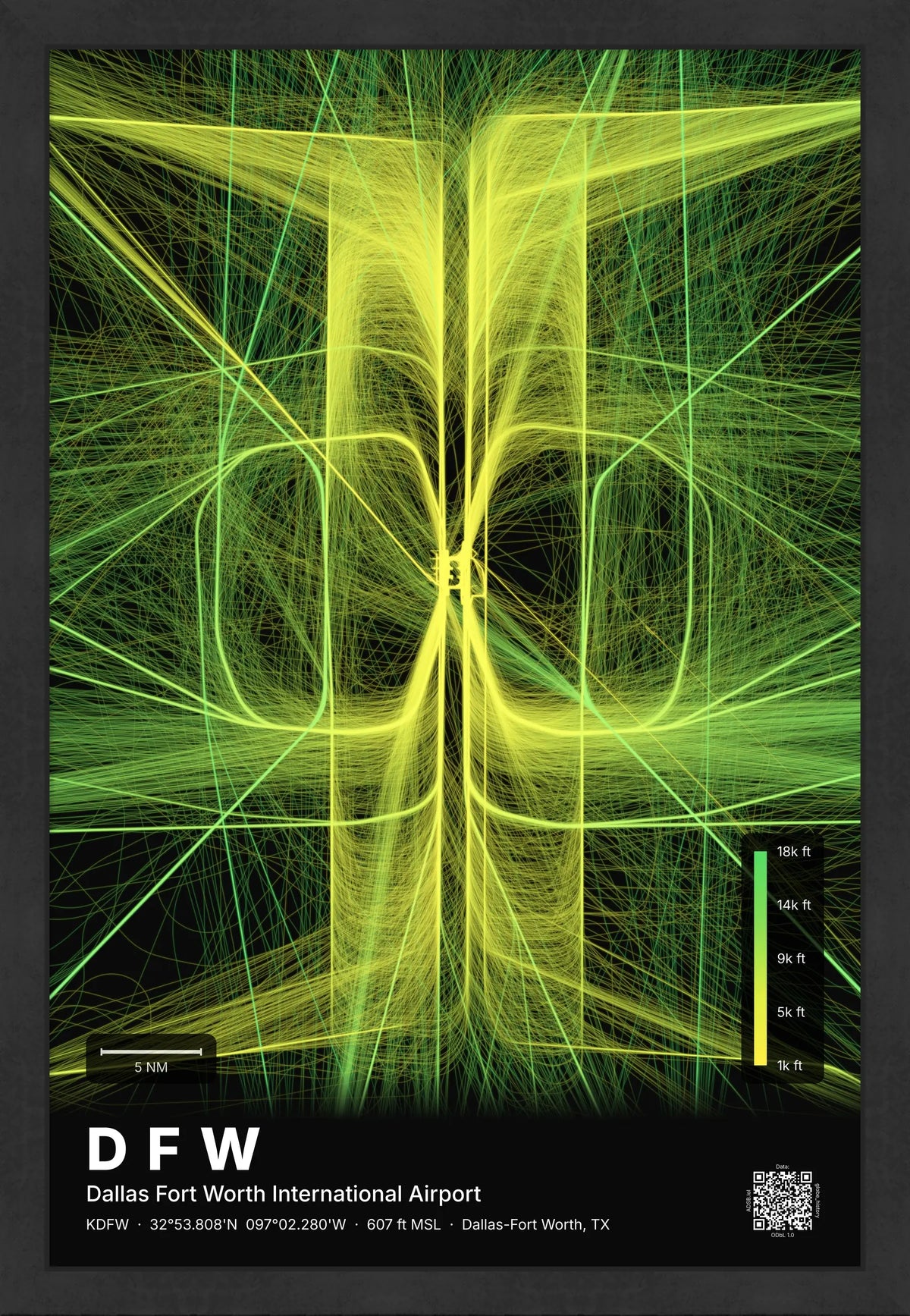 DFW flight path map — Citrus theme · Dark [material:framed_black]