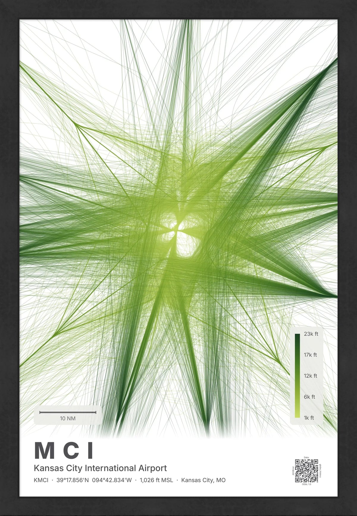 MCI flight path print — Citrus theme · Light [material:framed_black]