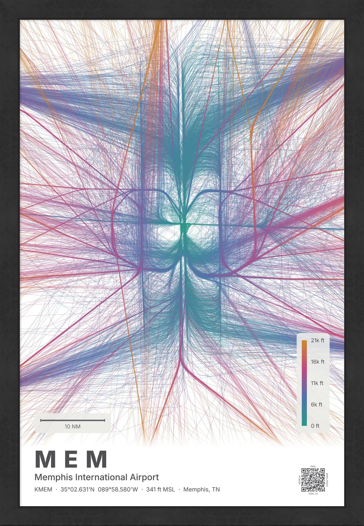 MEM flight path print — Aurora theme · Light [material:framed_black]