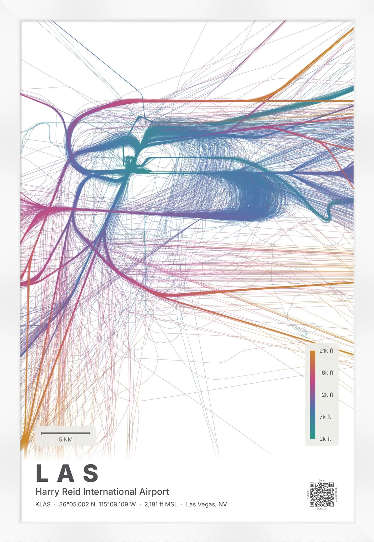 LAS flight path print — Aurora theme · Light [material:framed_white]