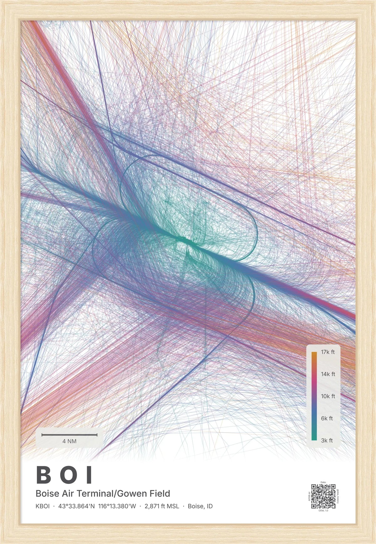 BOI flight path print — Aurora theme · Light [material:framed_natural]
