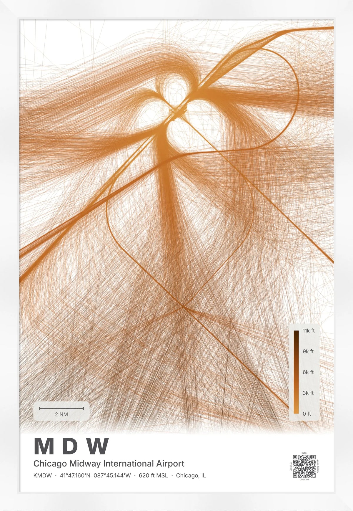 MDW flight path print — Solana theme · Light [material:framed_white]