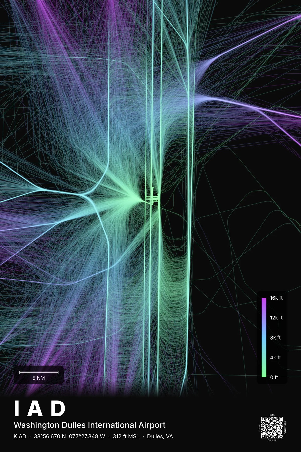 IAD flight path print — Prism theme · Dark