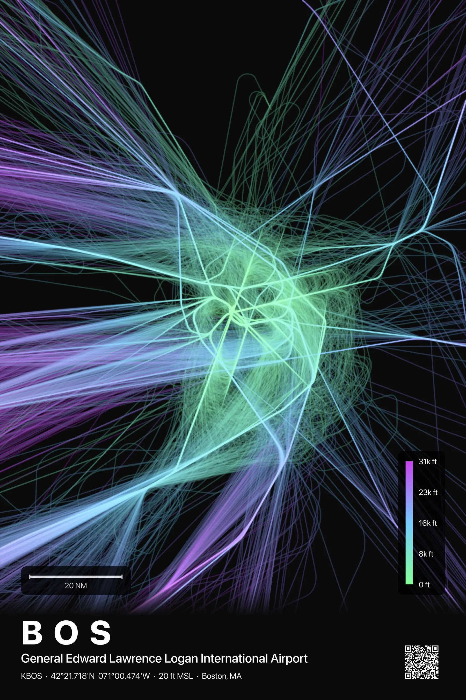 BOS flight path print — Prism theme · Dark