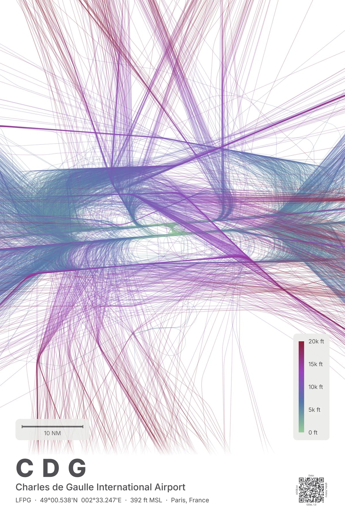 CDG flight path map — Prism theme · Light