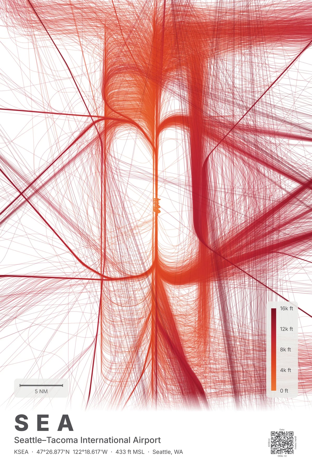 SEA flight path map — Inferno theme · Light