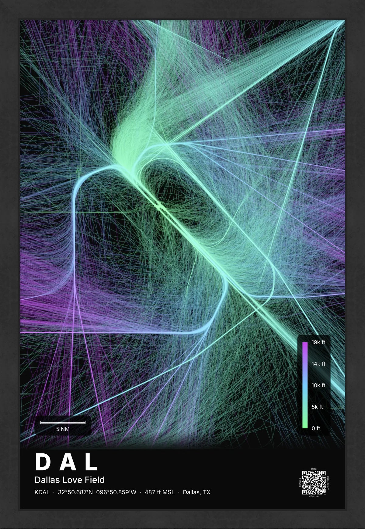 DAL flight path print — Prism theme · Dark [material:framed_black]