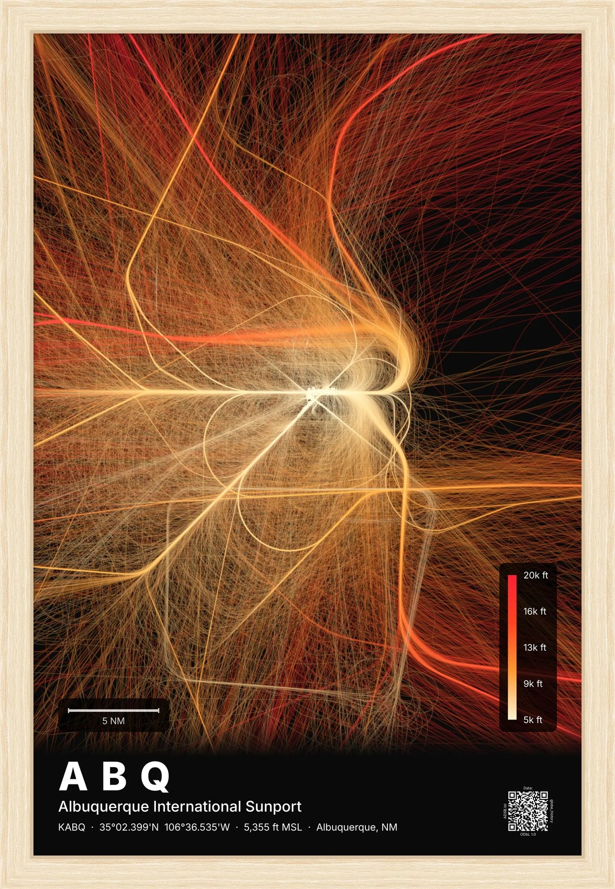 ABQ flight path map — Inferno theme · Dark [material:framed_natural]