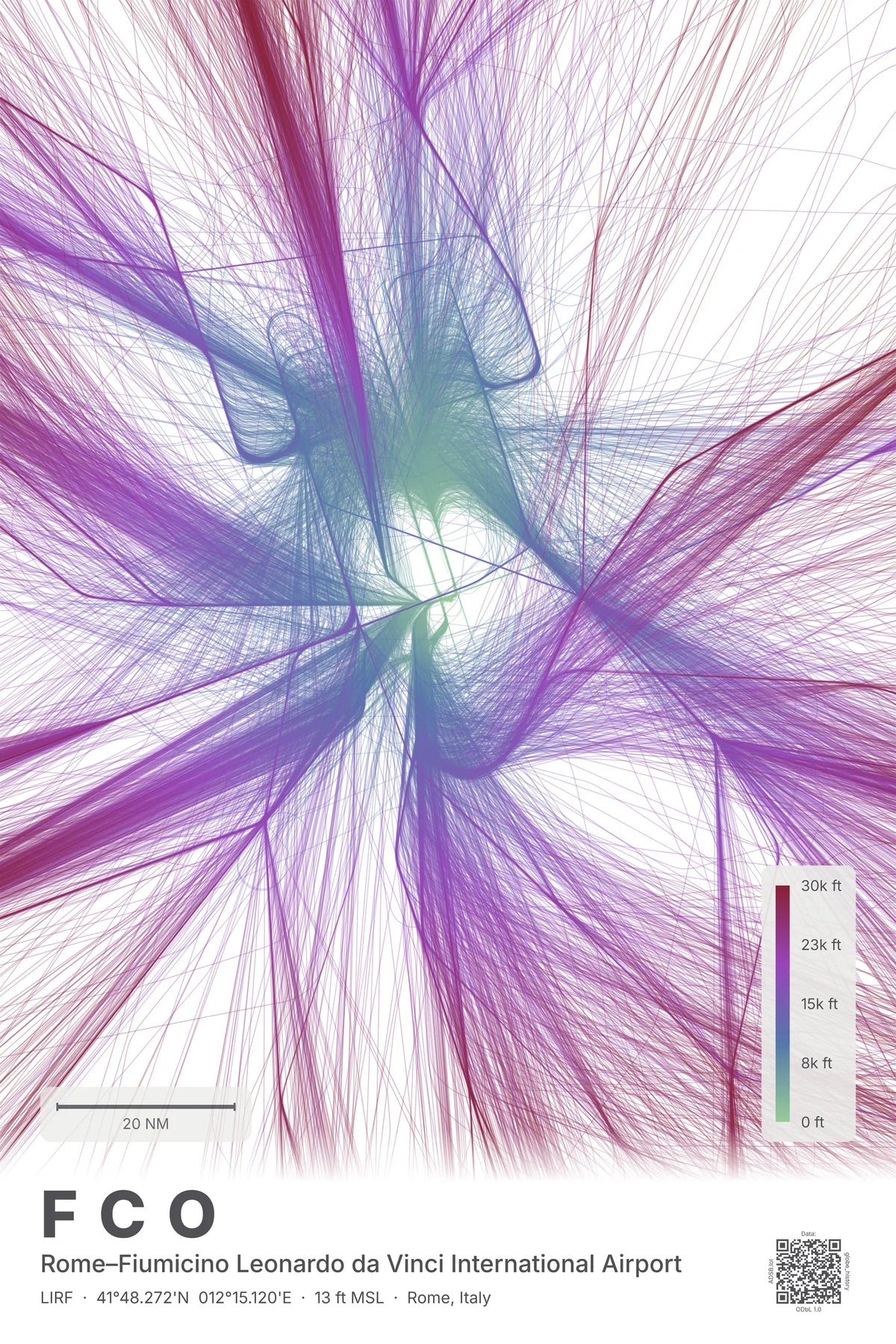 FCO flight path print — Prism theme · Light