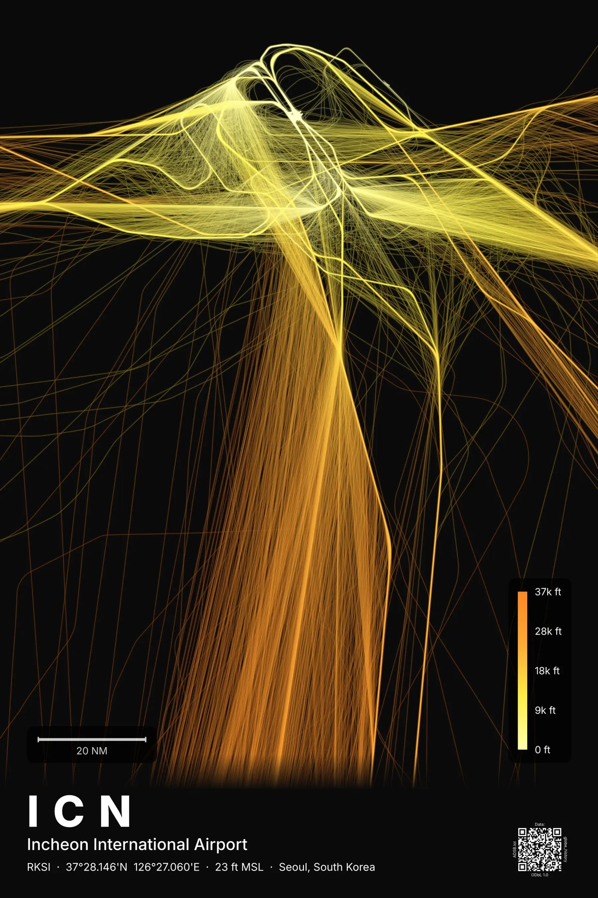 ICN flight path map — Solana theme · Dark
