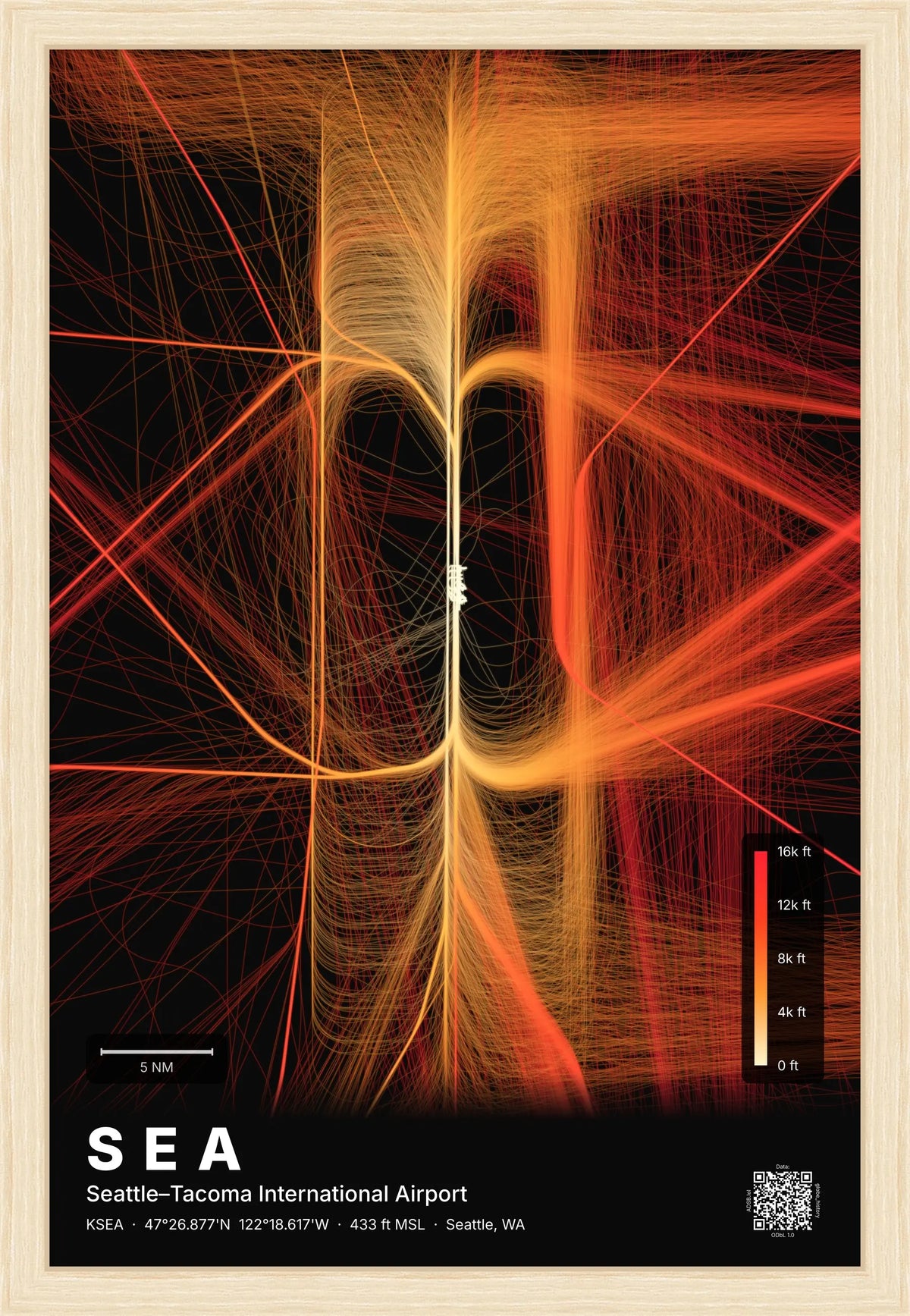 SEA flight path map — Inferno theme · Dark [material:framed_natural]
