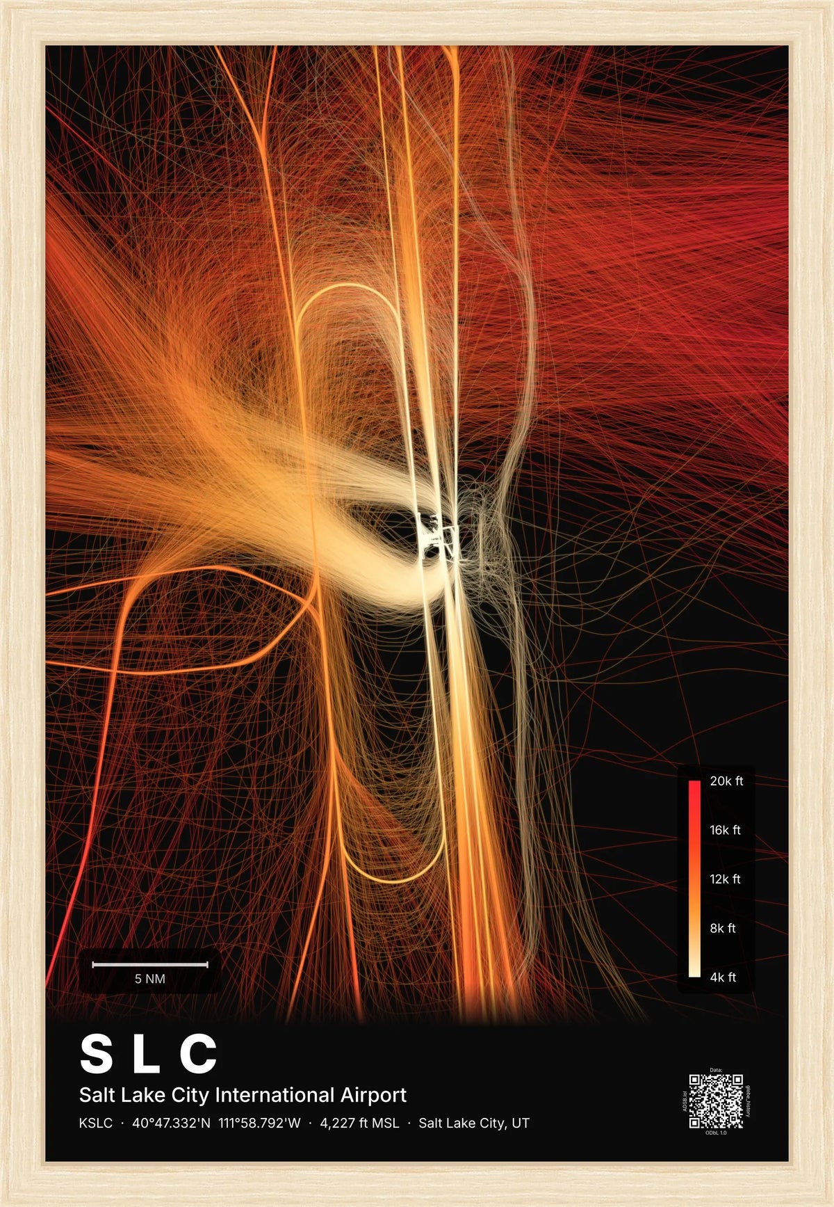 SLC flight path print — Inferno theme · Dark [material:framed_natural]