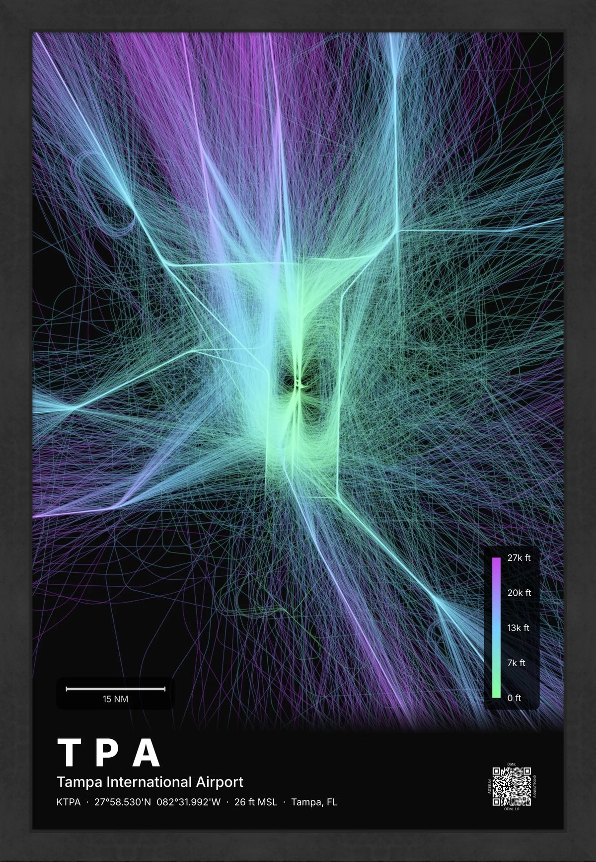 TPA flight path print — Prism theme · Dark [material:framed_black]