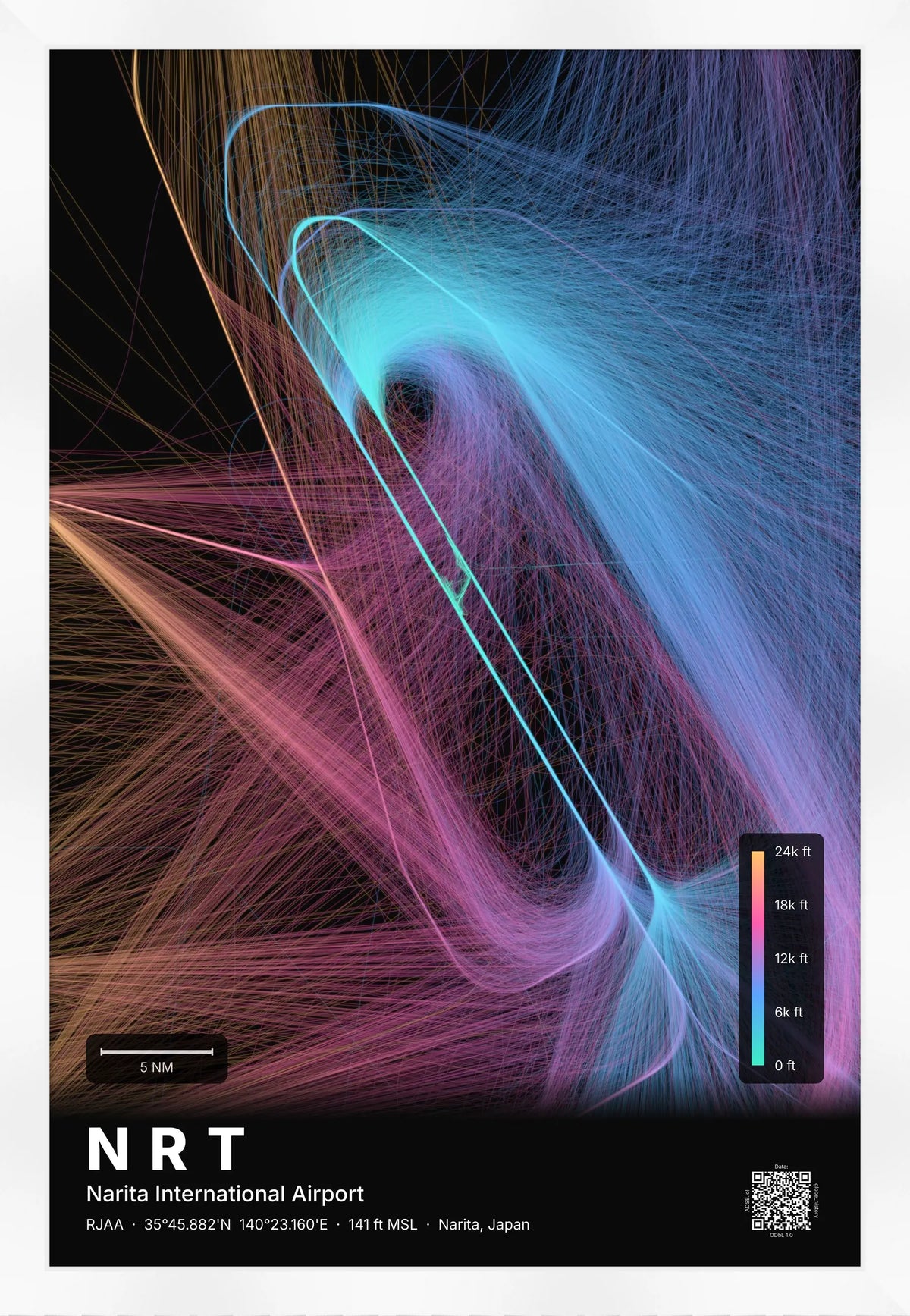 NRT flight path map — Aurora theme · Dark [material:framed_white]