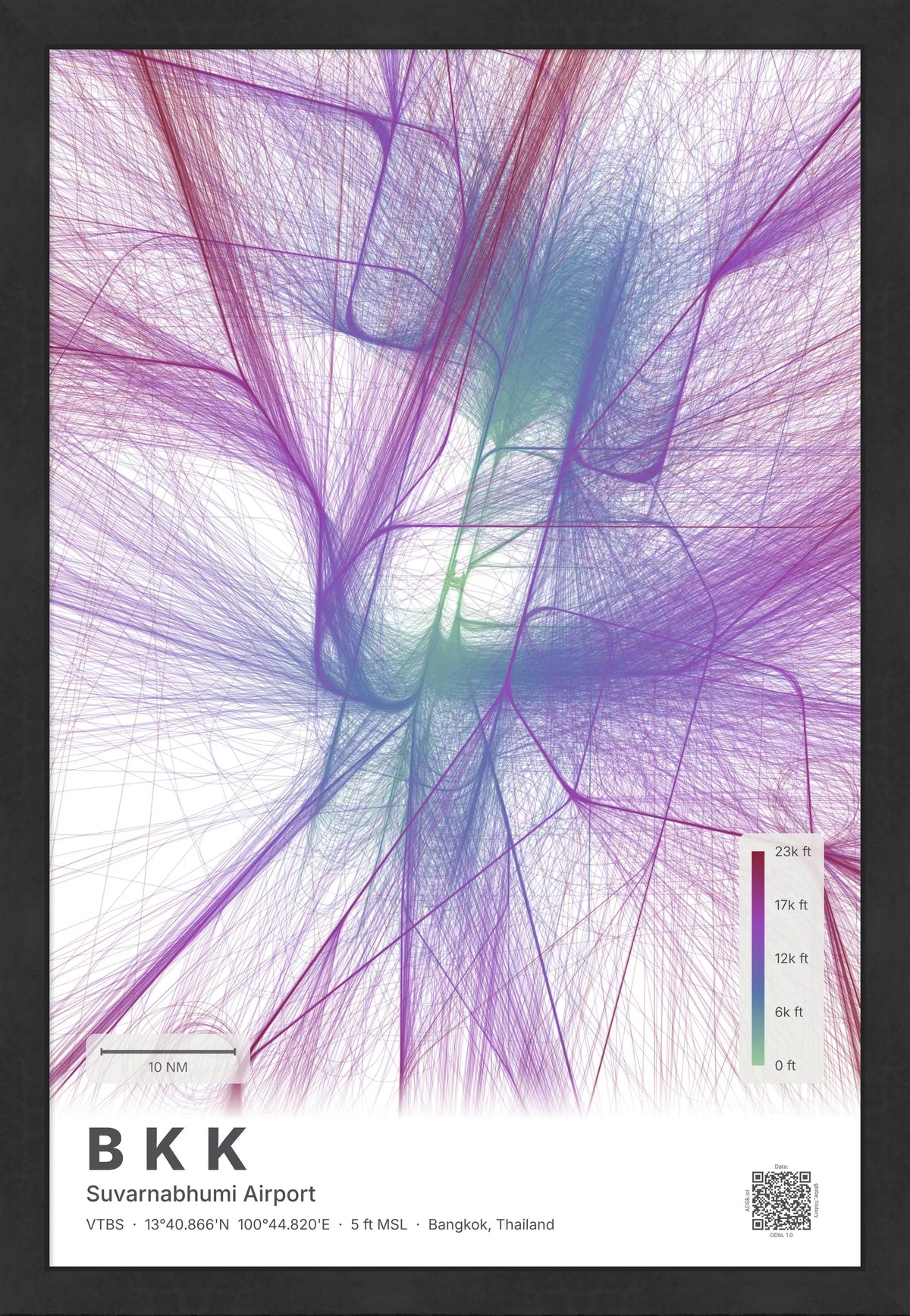 BKK flight path map — Prism theme · Light [material:framed_black]